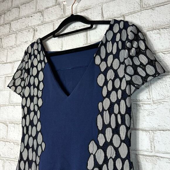 Diane von Furstenberg Dress Queen Tilda Knit Mini Moonlight Navy Blue White 2 - Picture 6 of 6
